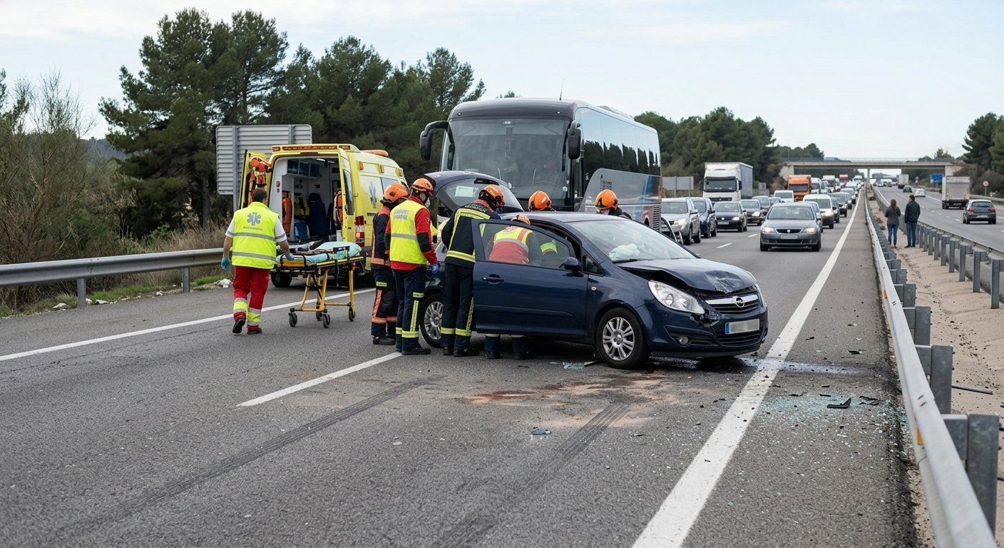 Hasta 4 dotaciones del SEM atienden el choque frontal en Maçanet de la Selva: uno grave y otro leve, y la AP-7 queda en un solo carril