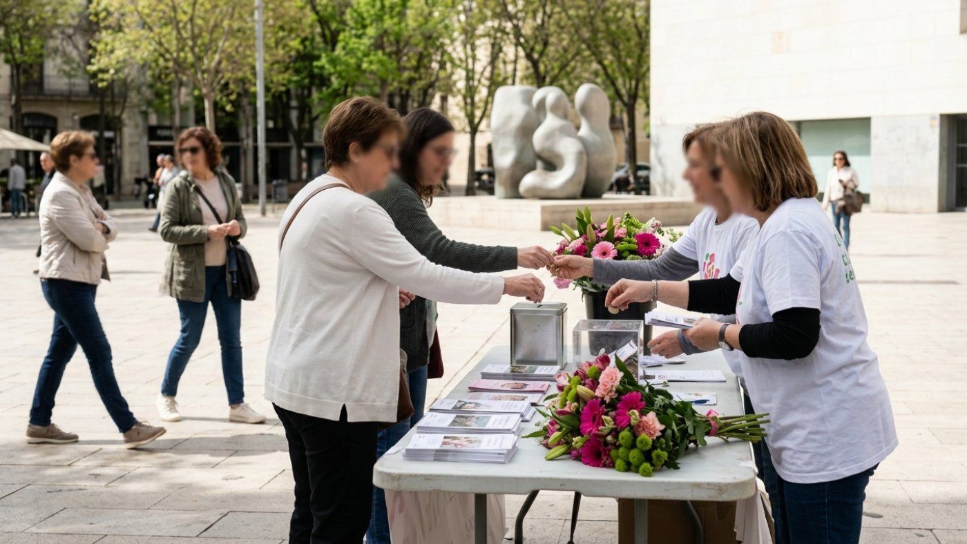 Girona instala 15 mesas para su colecta anual contra el cáncer este 9 de mayo, con apoyo de voluntarios de 8:30 a 13:30