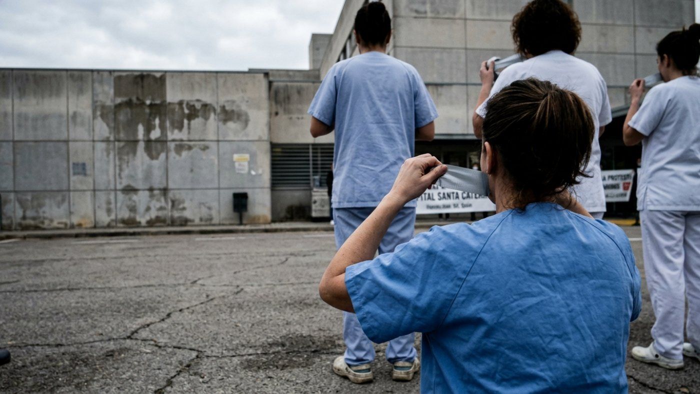 Nurses rip tape from their mouths in Salt to denounce what the nursing profession's day silences
