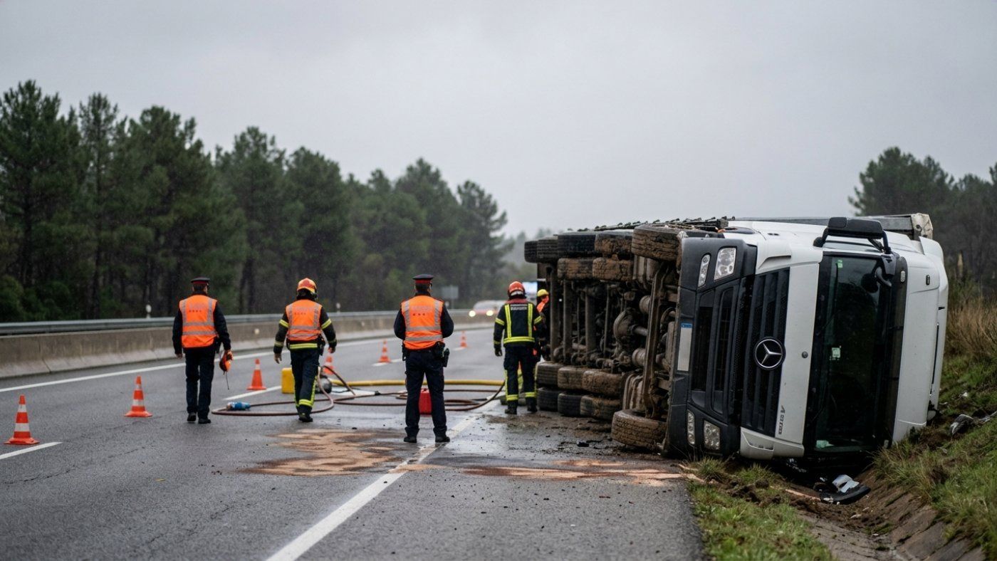 el vuelco de un camion colapsa 3 kilometros de la  2026 05 13 06 49 36