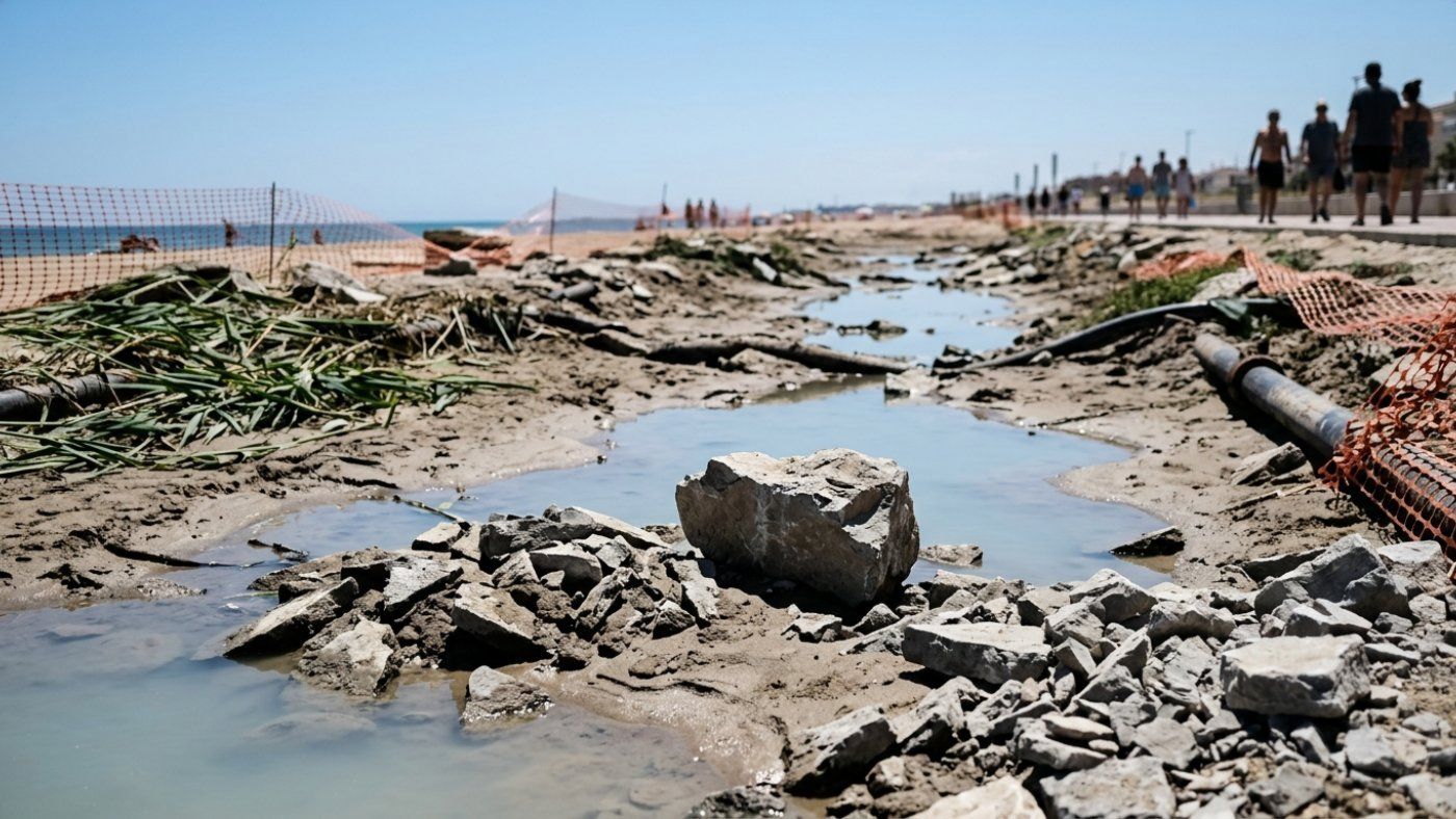 The City Council removes stone borders in Coma-ruga to naturalize a channel that threatens to become a flood zone