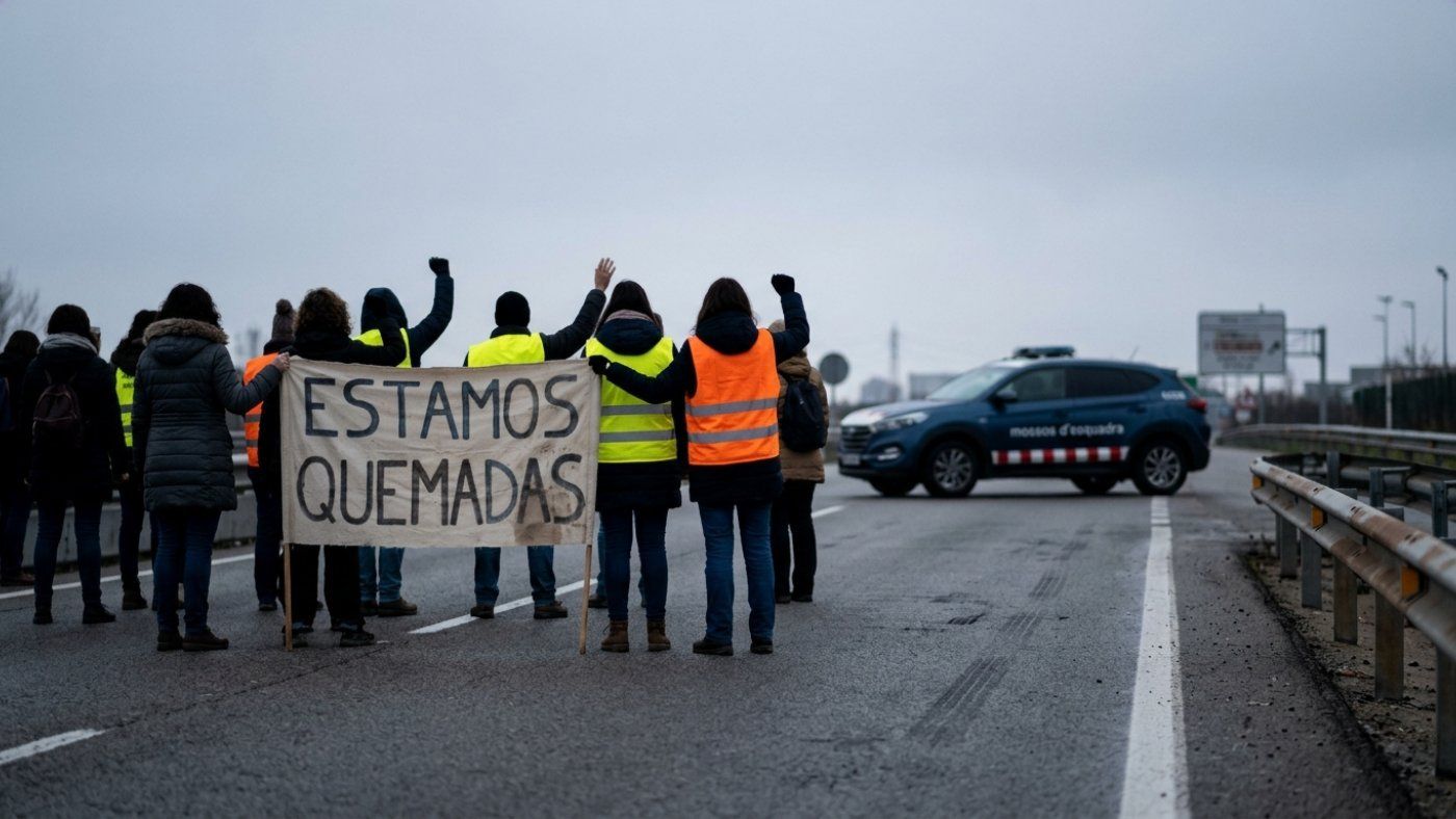 100 teachers block entrances to Barcelona during peak work hour