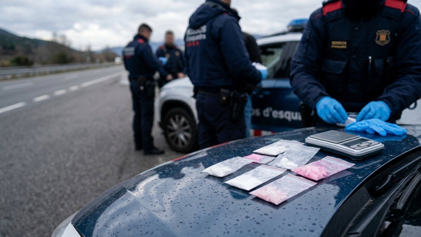 La intervención en la Seu d'Urgell desvela 50 bolsitas y material de venta en un vehículo con identidad falsa