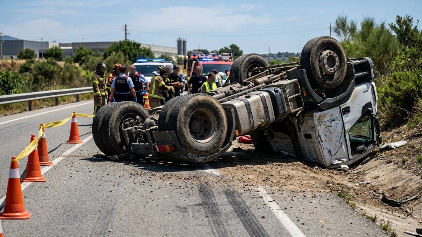 el vuelco lateral de un camion obliga a cortar la  2026 05 19 01 00 21