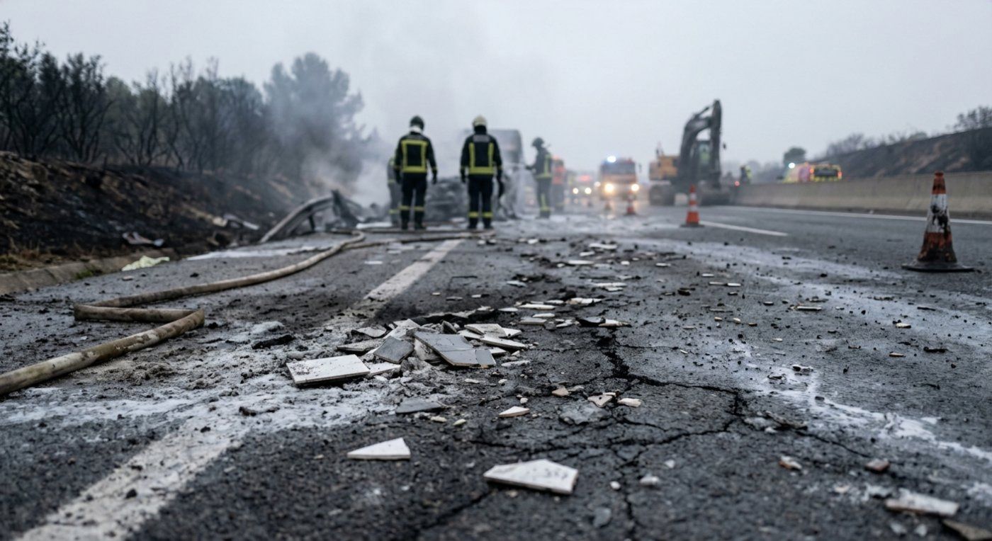 The deflagration of aerosols on the AP-7 halts traffic and generates 7-kilometer queues towards Barcelona despite leaving no injured