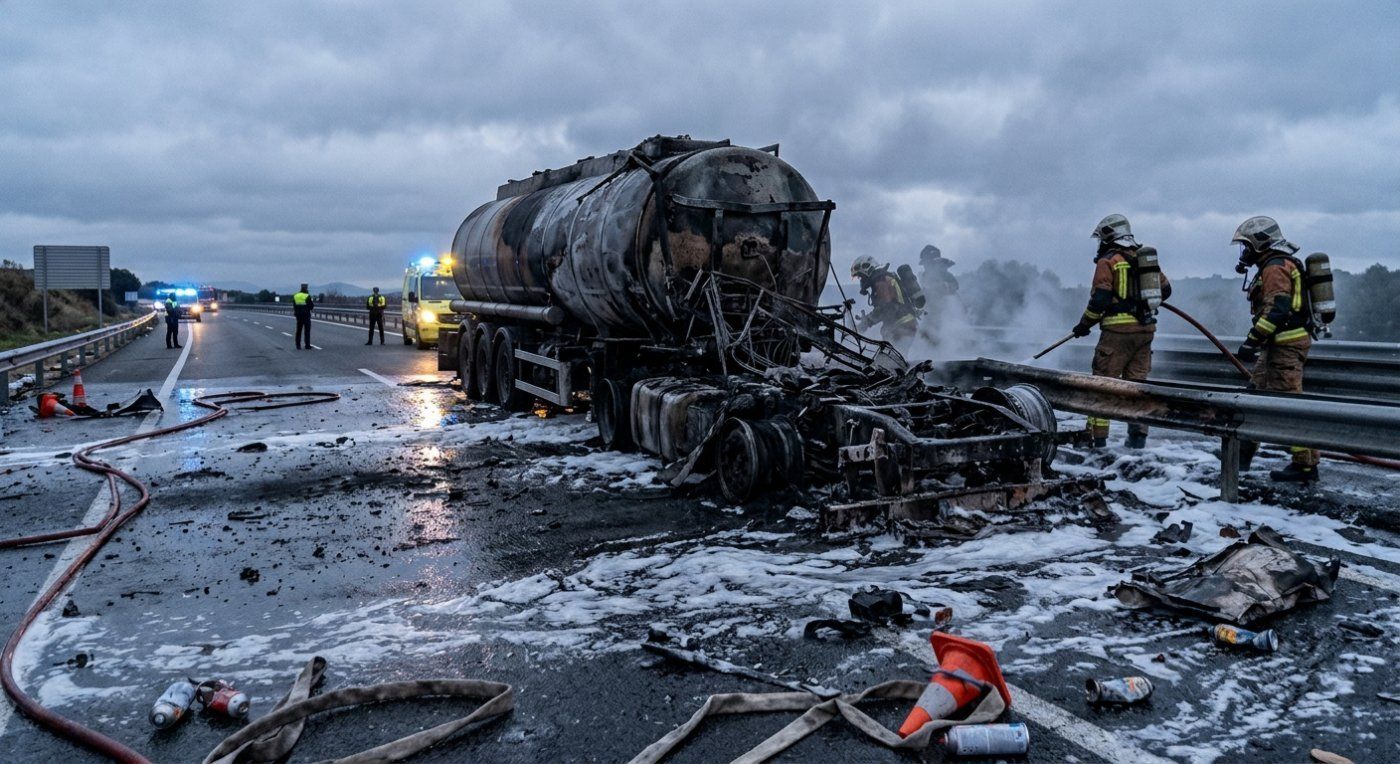 The end of tolls shoots up to 18 the truck fires on the AP-7 in Catalonia