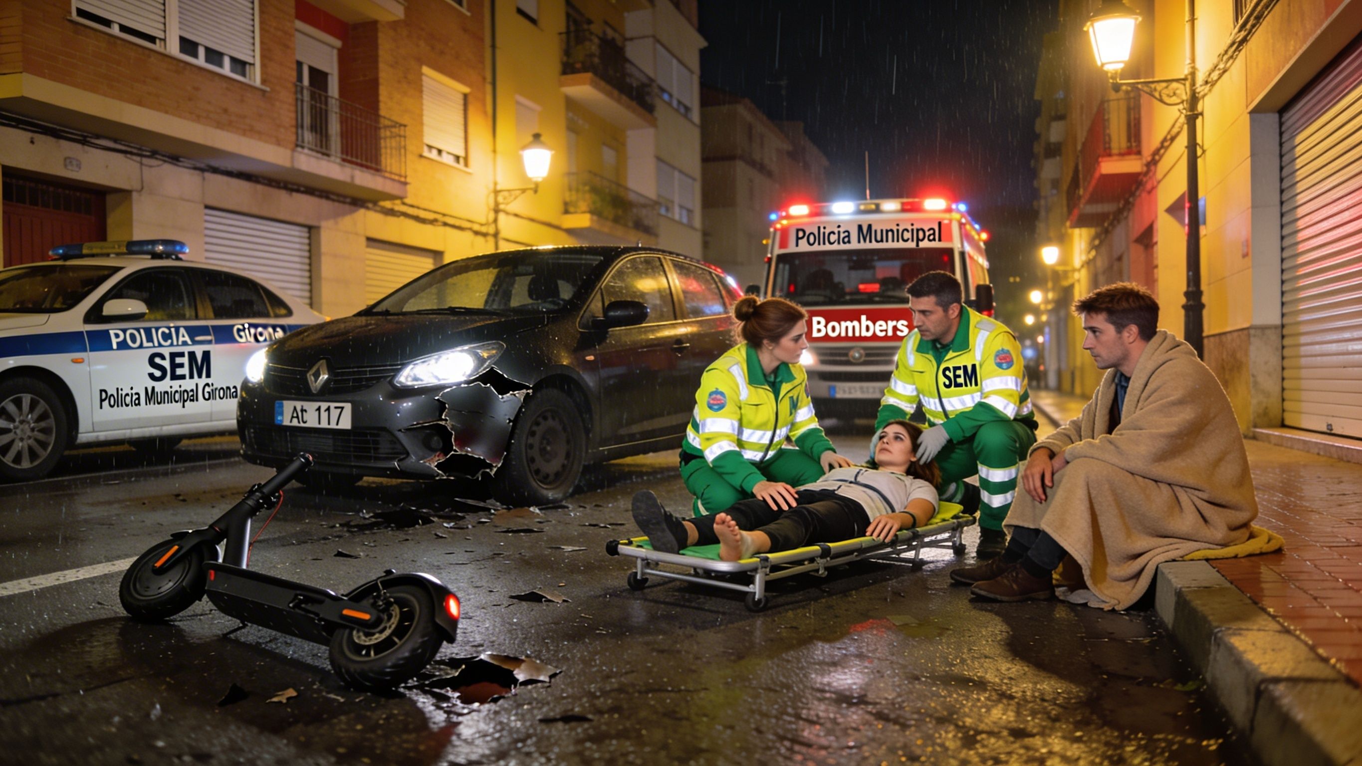 Dues persones en un patinet, una greu després de xocar amb un cotxe a Santa Eugènia (Girona) Dues persones en un patinet, una greu després de xocar amb un cotxe a Santa Eugènia (Girona)