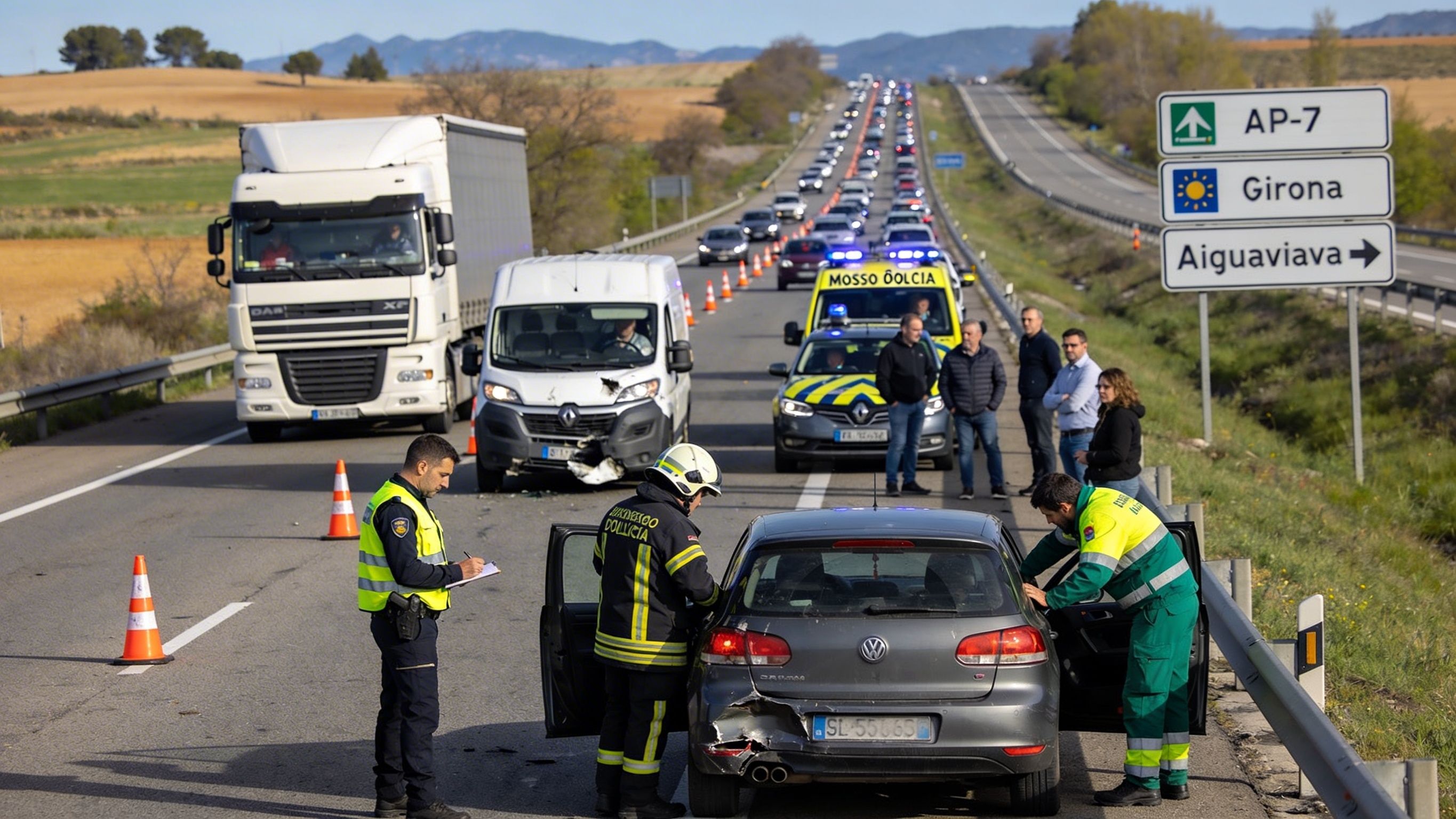 Tres vehicles col·lideixen a l'AP-7 a Vilablareix i deixen 3 km de cues fins a Aiguaviva