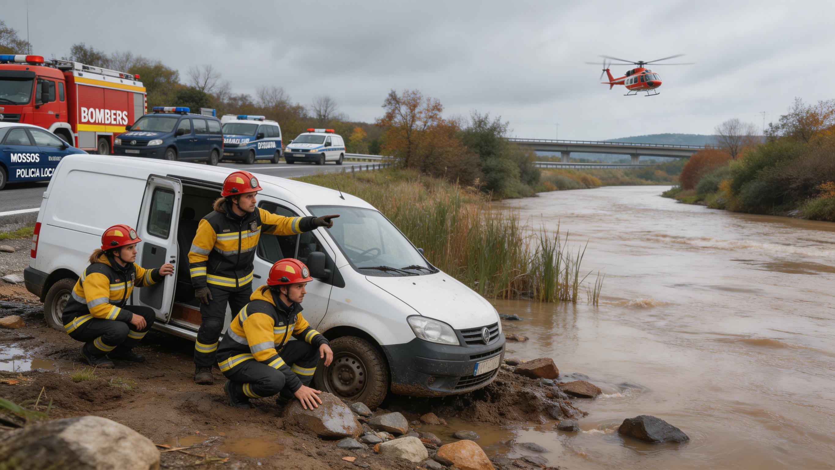 Setze dotacions rastregen la riera Giola per trobar el conductor desaparegut Setze dotacions rastregen la riera Giola per trobar el conductor desaparegut