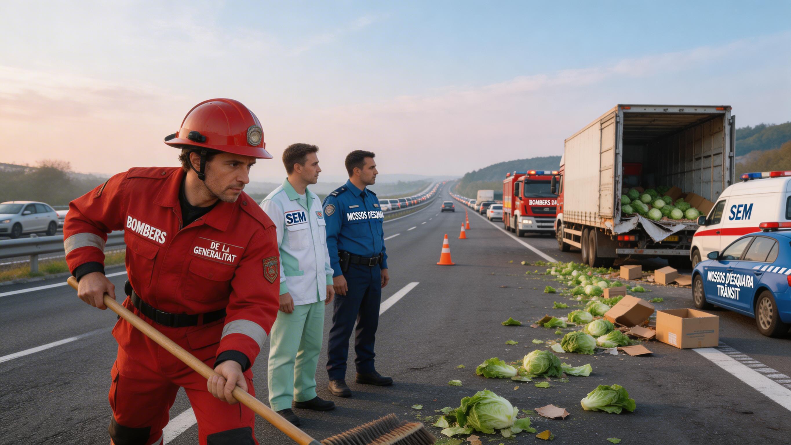 200 metres d'enciams a l'AP-7: un camió perd la seva càrrega i col·lapsa la via