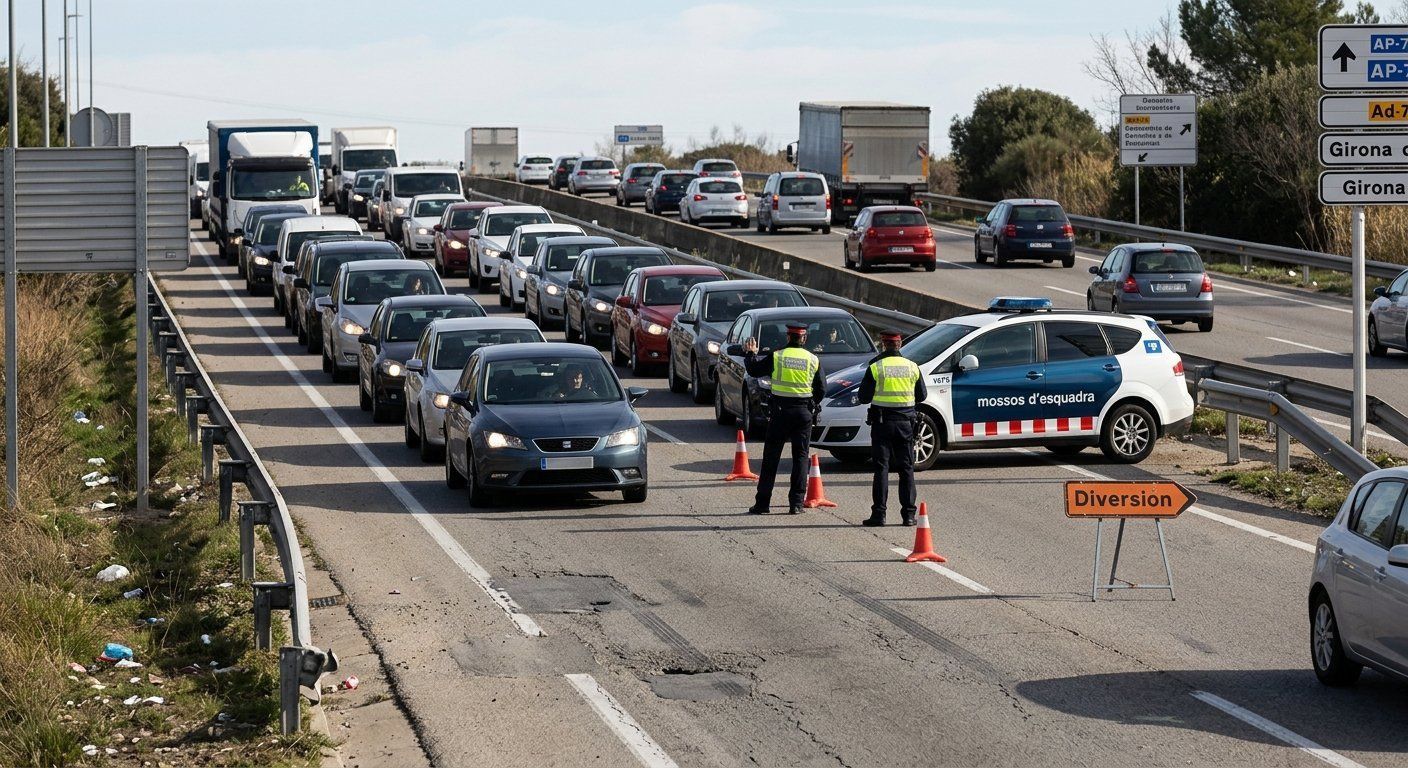 8 kilómetros de retención en la variante de Girona tras el corte de la AP 7