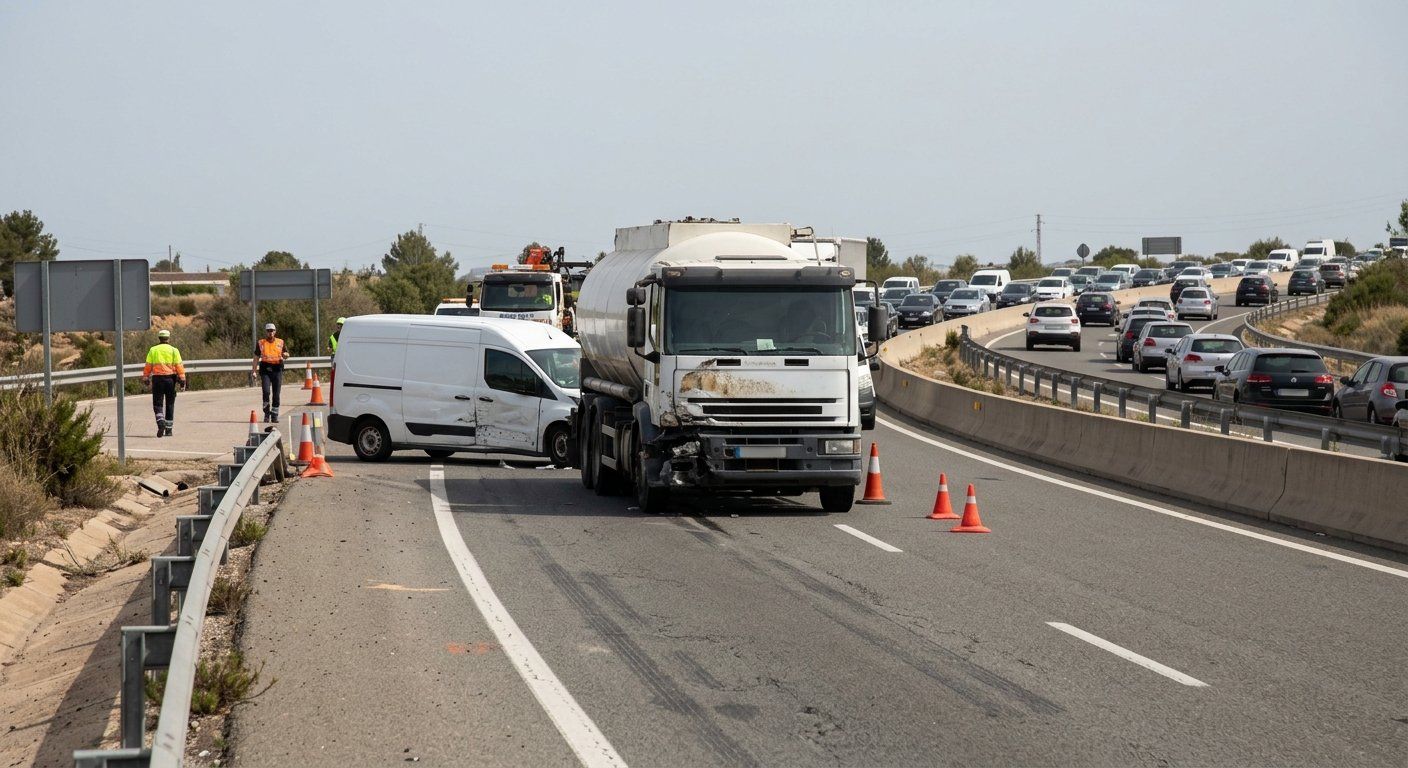 un camion cisterna bloqueo el carril interior de l 2026 03 31 04 11 32