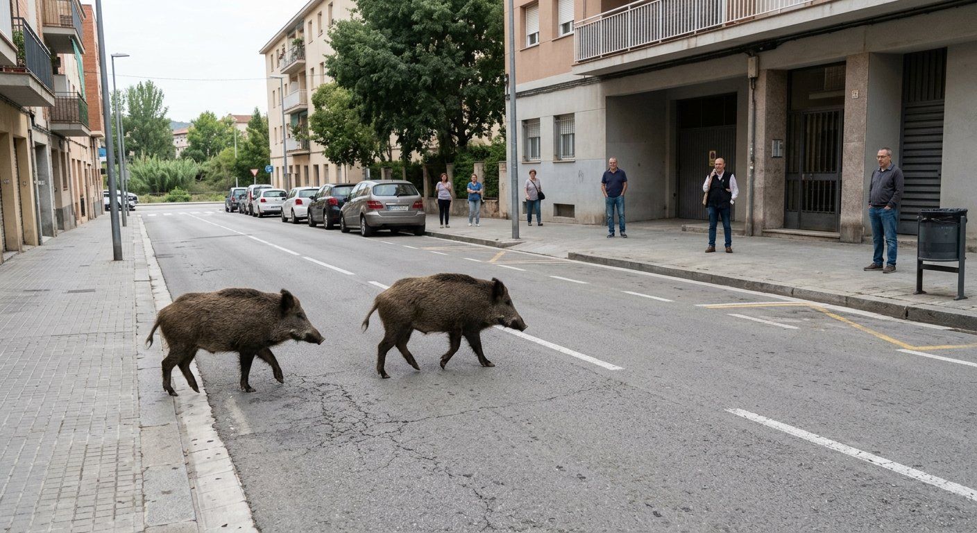 Dos jabalíes avistados de día en Fontajau, una zona céntrica de Girona entre el río Ter y la rambla Xavier Cugat