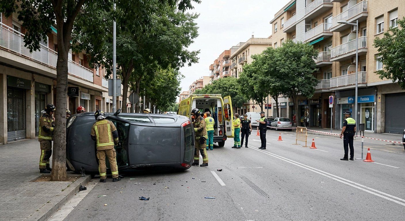 un coche volcado tras chocar contra un arbol en la 2026 04 11 06 14 14