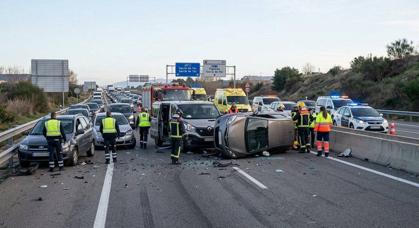 siete heridos leves en la ap 7 en sarria de ter tr 2026 04 21 06 08 32